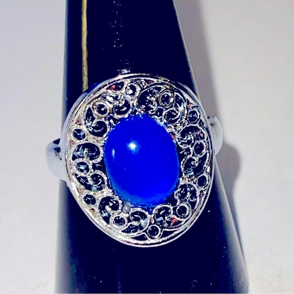 New Handmade Native Sterling Silver Bohemian Natural Dyed Blue Agate Ring - Picture 7 of 7